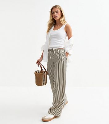 Petite Cream Striped Trousers