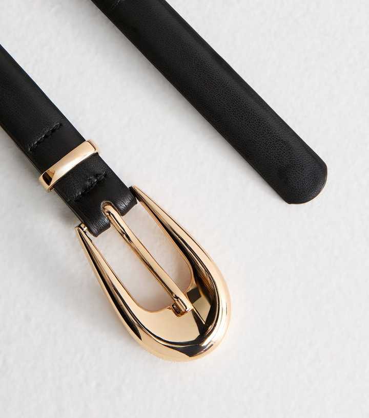 Gold Buckle Cute Black Belt Black Chunky Buckle Faux Leather Belt