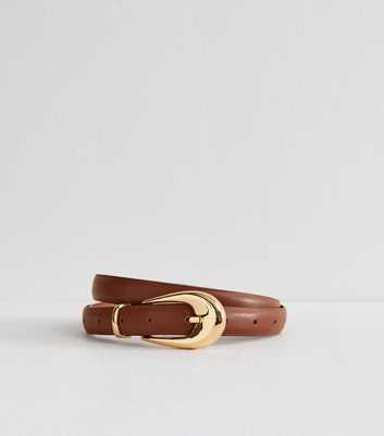 Tan Chunky Buckle Faux Leather Belt