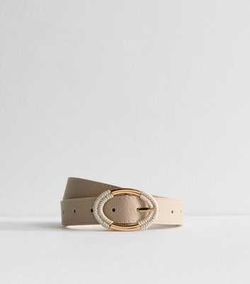 Cream Wrapped Buckle Faux Leather Belt