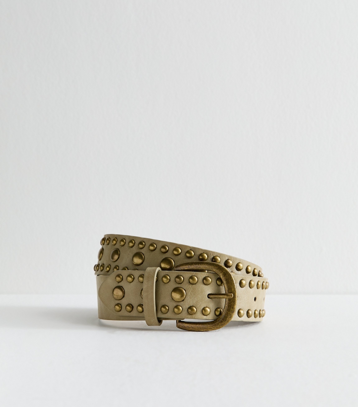 Olive Faux Leather Studded Belt New Look
