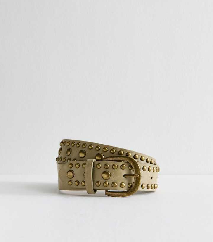 Olive Faux Leather Studded Belt | New Look display picture 1