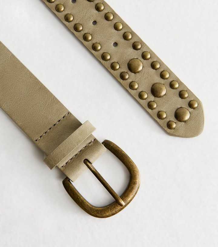 Olive Faux Leather Studded Belt | New Look display picture 2
