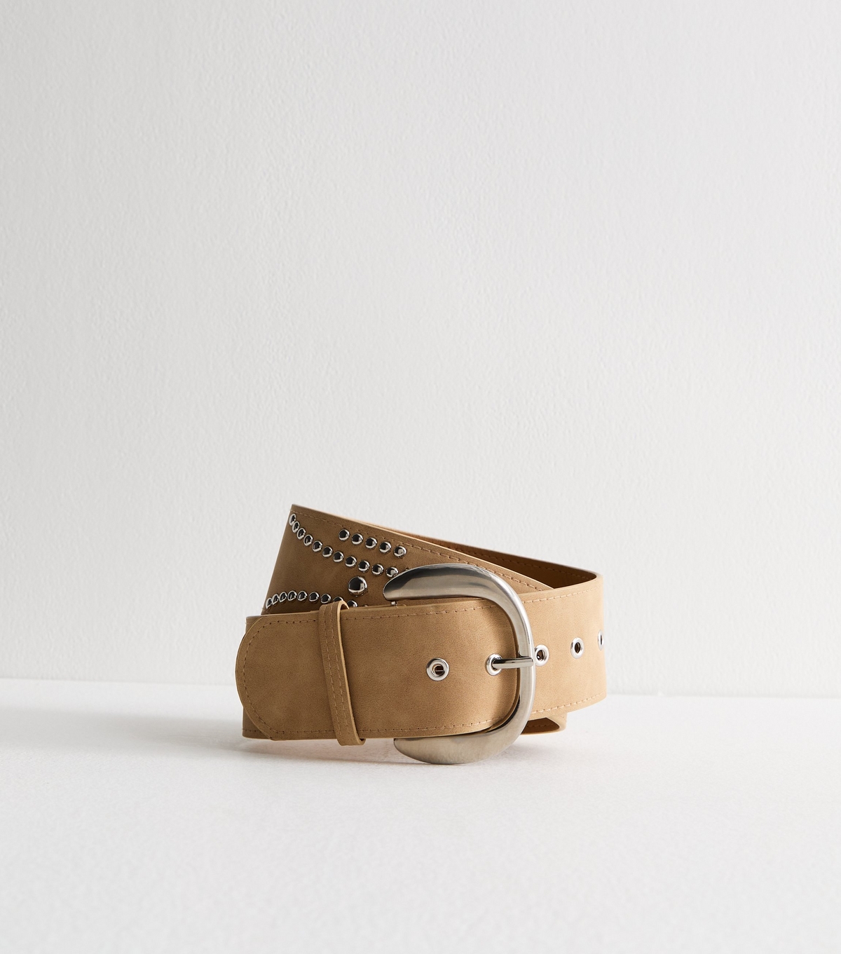Light Brown Faux Suede Studded Belt New Look