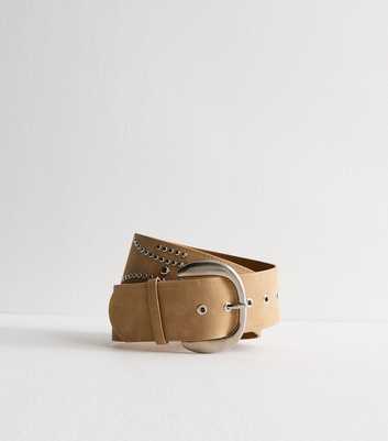 Light Brown Faux Suede Studded Belt