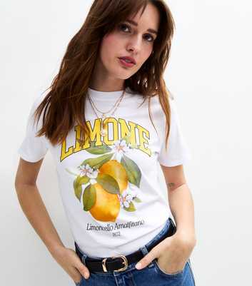 White Limone Slogan Print T-Shirt