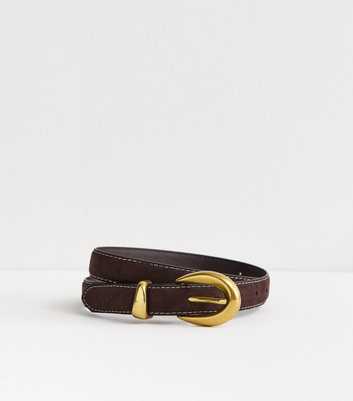 Dark Brown Faux Suede Contrast Stitch Belt