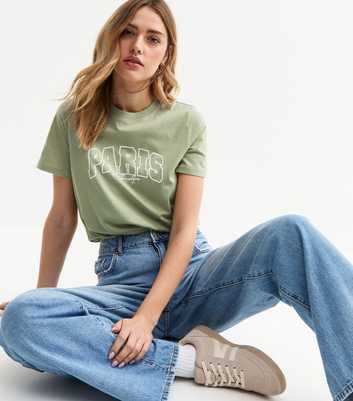 Olive Paris Slogan Print T-Shirt