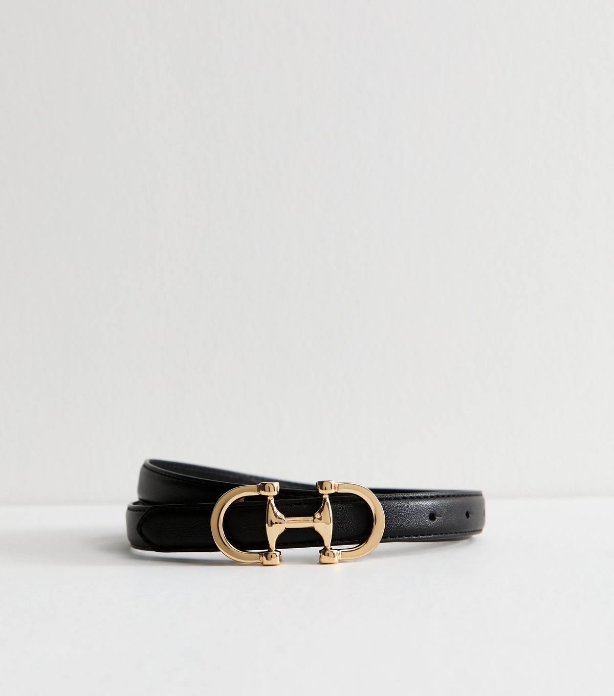 Black Faux Leather Snaffle Buckle Belt New Look