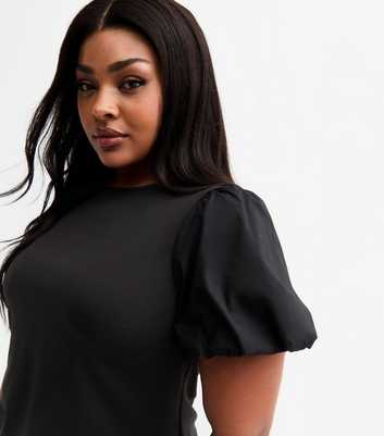 Curves Black Poplin Sleeve Top