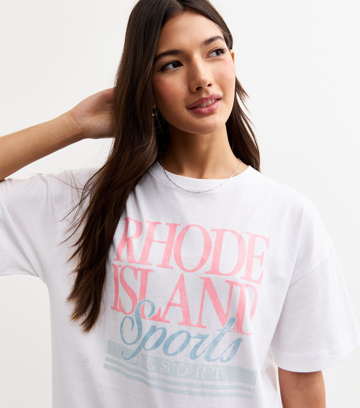 Women's White Oversized Rhode Island Slogan T-Shirt New Look