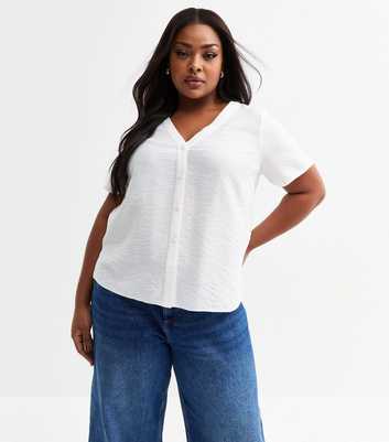 Curves White Button Up Top