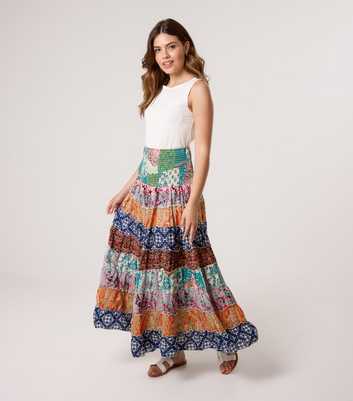 Blue Vanilla Multicoloured Patchwork Print Maxi Skirt