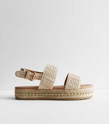 Wide Fit Cream Raffia Look Flatform Sandals
