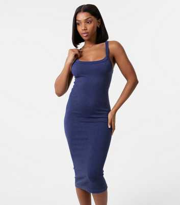 Pink Vanilla Navy Ribbed Racer Back Midi Dress