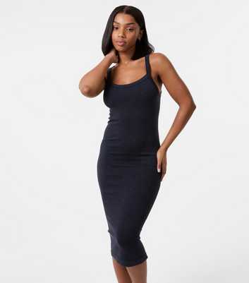 Pink Vanilla Black Ribbed Racer Back Midi Dress