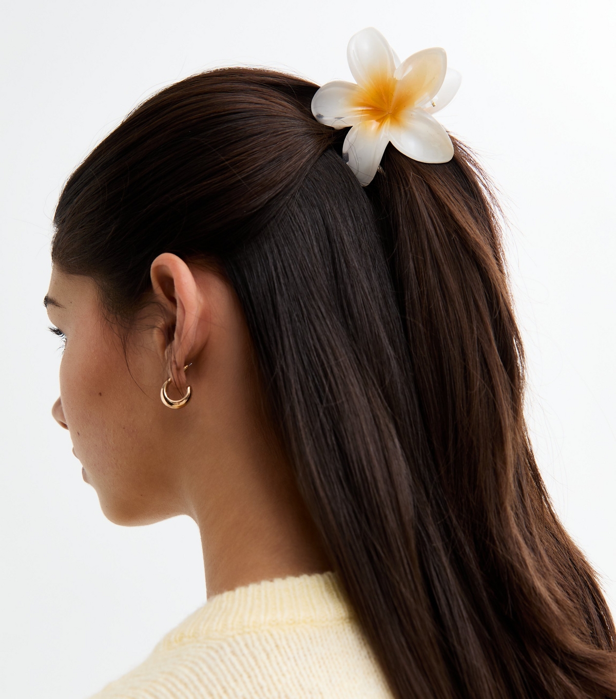 White Two Tone Flower Hair Claw Clip New Look