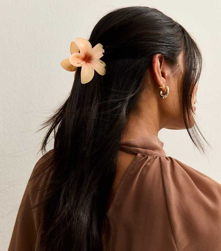 Cream Tropical Flower Hair Claw Clip