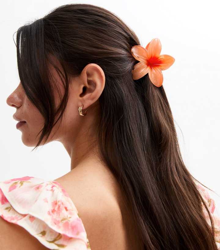 Orange Tropical Flower Hair Claw Clip