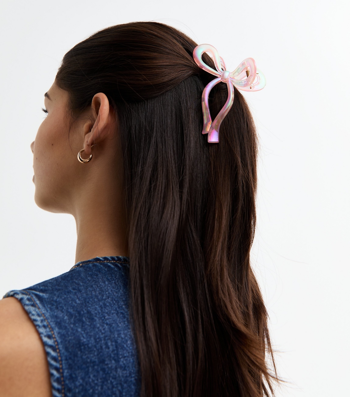 Pink Iridescent Bow Hair Claw Clip New Look