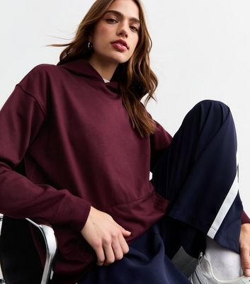 Burgundy Relaxed Pullover Hoodie New Look