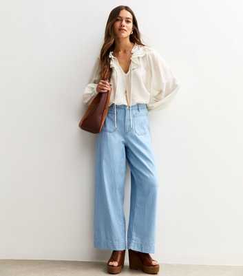 Petite Blue Lightweight Patch Pocket Wide Leg Trousers