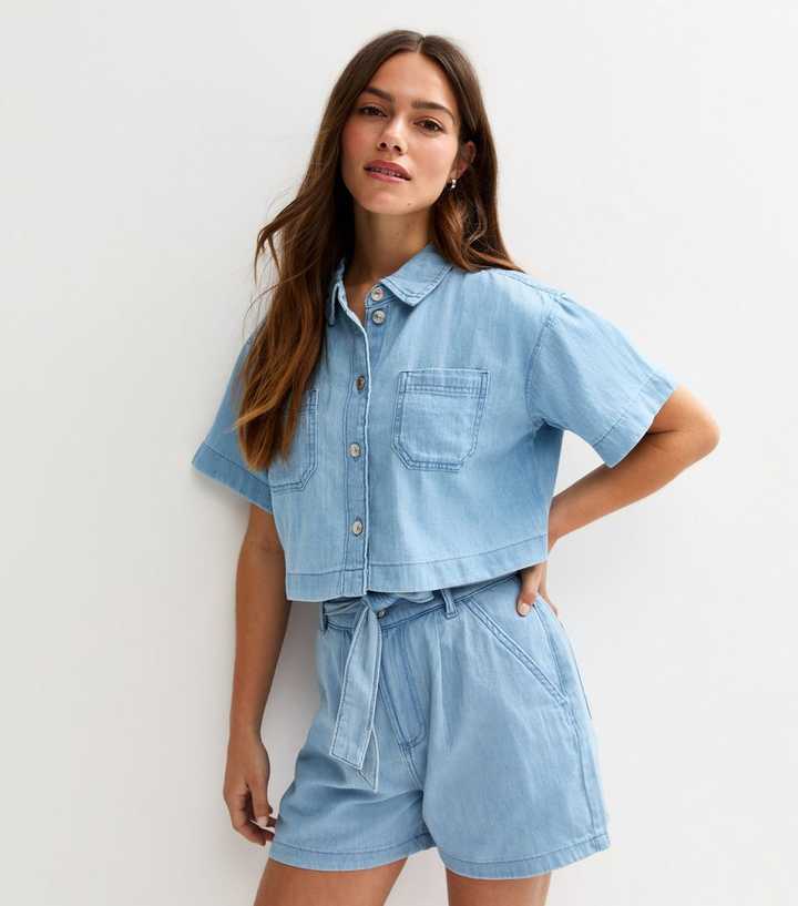 Petite Light Blue Short Sleeve Denim Shirt