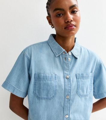 Tall Light Blue Short Sleeve Boxy Denim Shirt | New Look