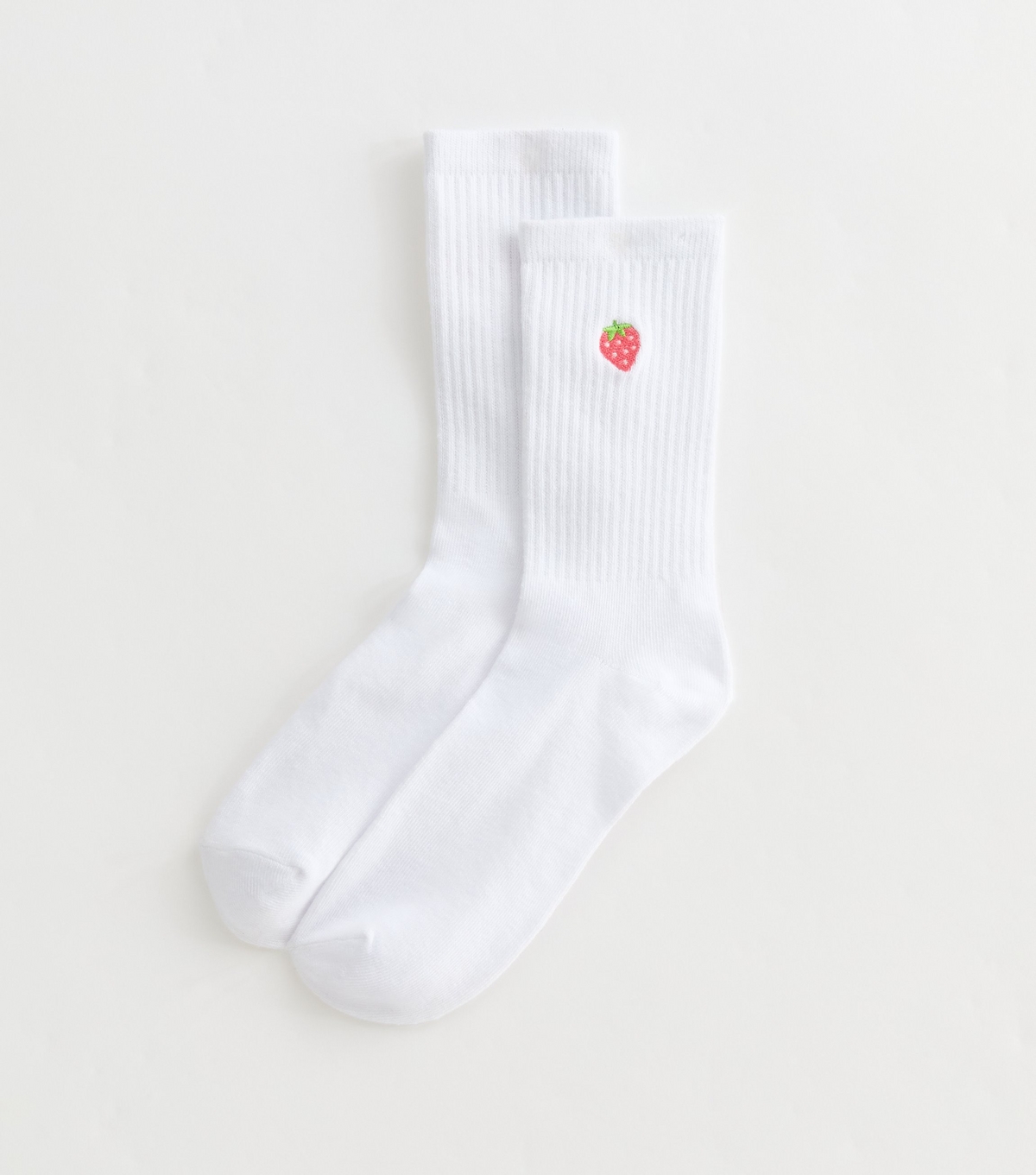 White Strawberry Embroidered Tube Socks New Look