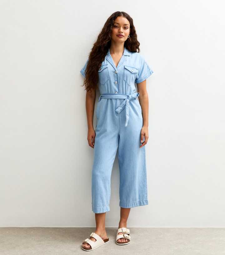 Petite Light Blue Denim Jumpsuit New Look