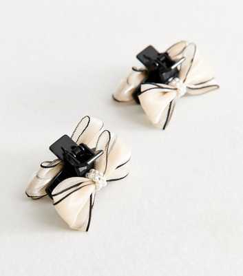 Pack of 2 Cream Mesh Pearl Bow Hair Claw Clips