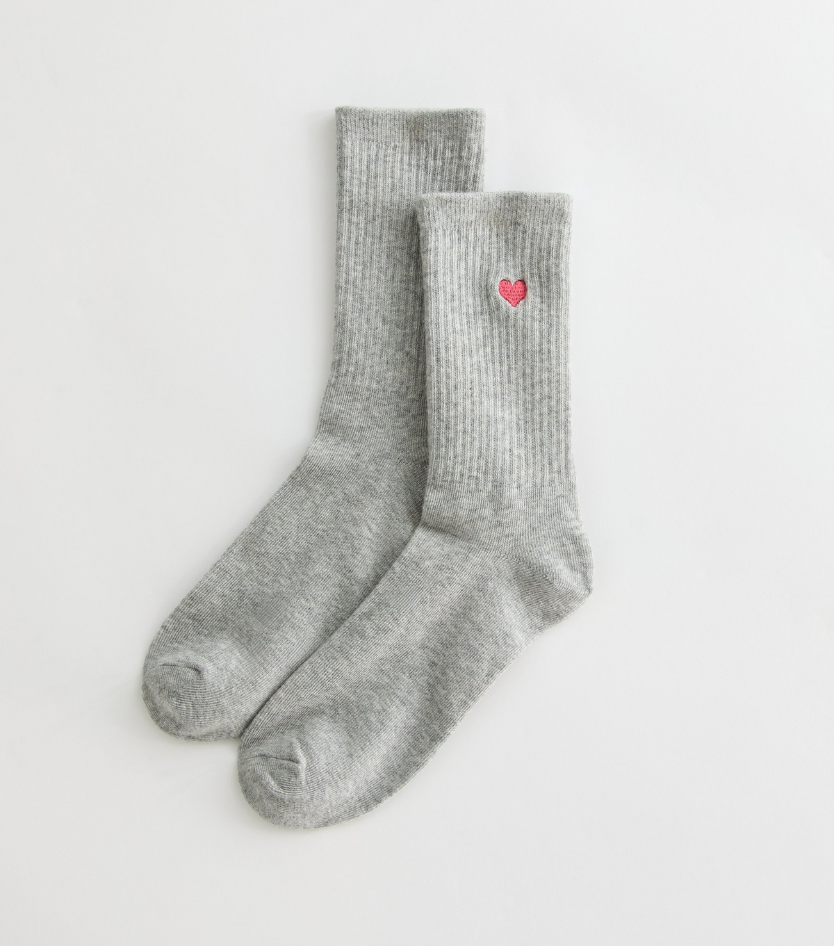 Light Grey Heart Embroidered Tube Socks New Look