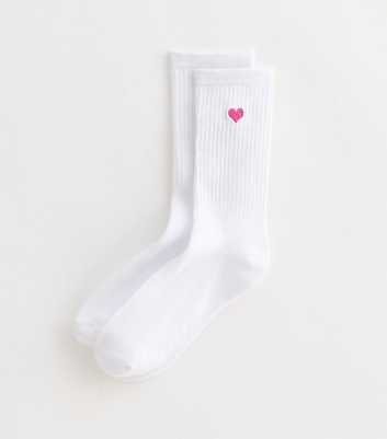 White Heart Embroidered Tube Socks