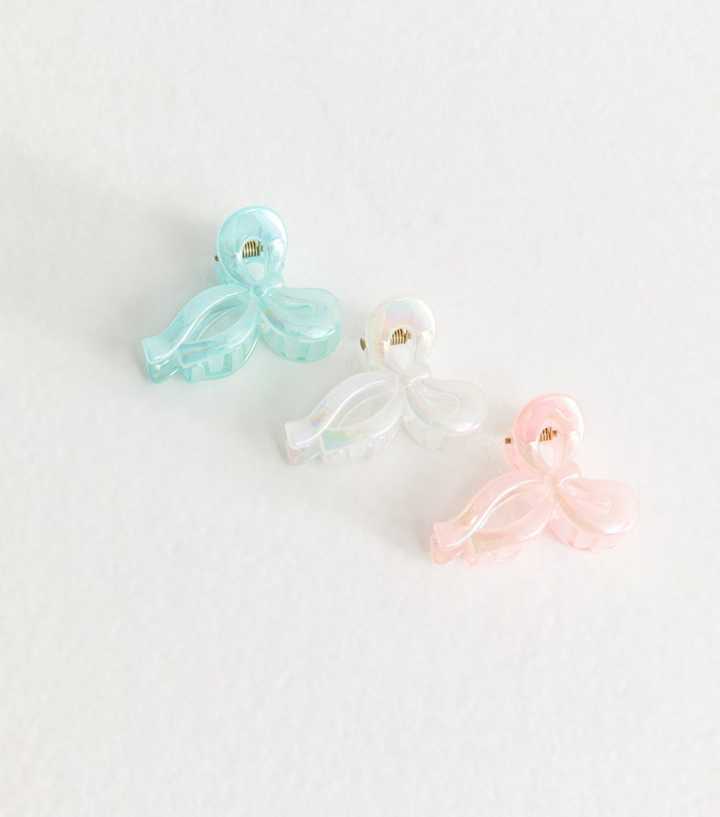 Pack of 3 Multicolour Iridescent Effect Mini Bow Hair Clips