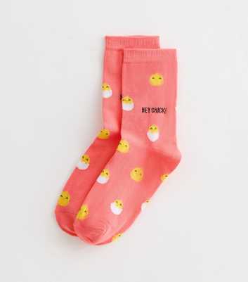 Pink Hey Chick Slogan Socks