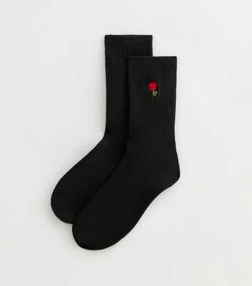 Black Rose Embroidered Tube Socks