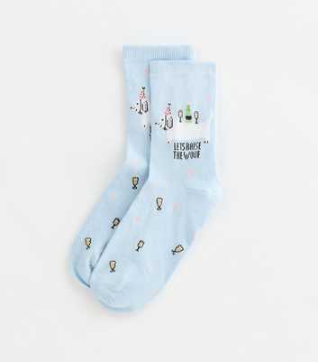 Blue Lets Raise The Woof Slogan Dog Illustration Socks