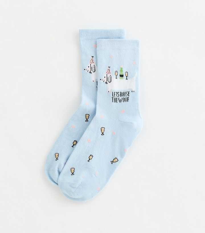 Blue Let's Raise The Woof Slogan Dog Illustration Socks