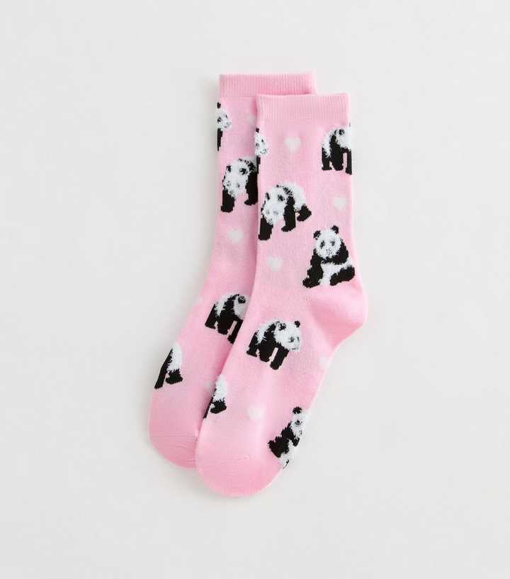 Pink Boucle Panda Socks