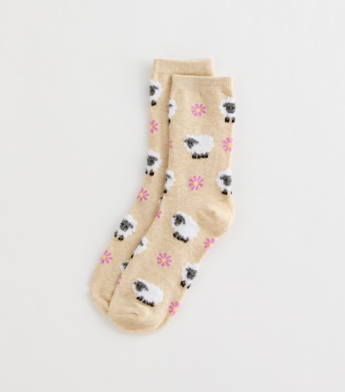 Cream Boucle Sheep and Floral Sock New Look