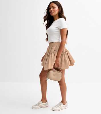 Petite Stone Parachute Gathered Peplum Hem Mini Skirt