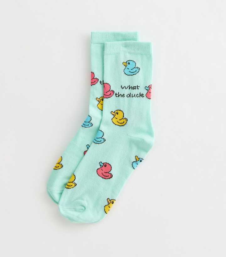 Turquoise What The Duck Rubber Duck Socks