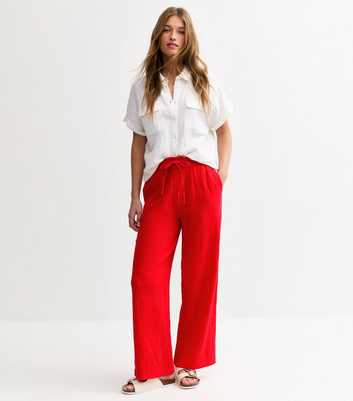 Bright Red Double Cloth Wide Leg Trousers