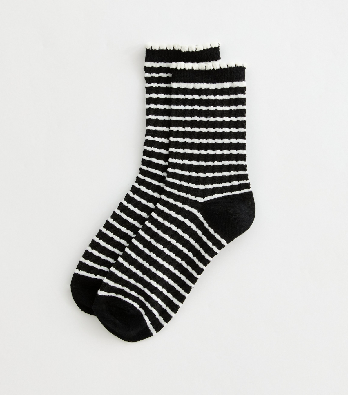 Black Textured Stripe Frill Trim Socks New Look
