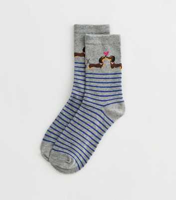 Pale Grey Kissing Dog Stripe Socks