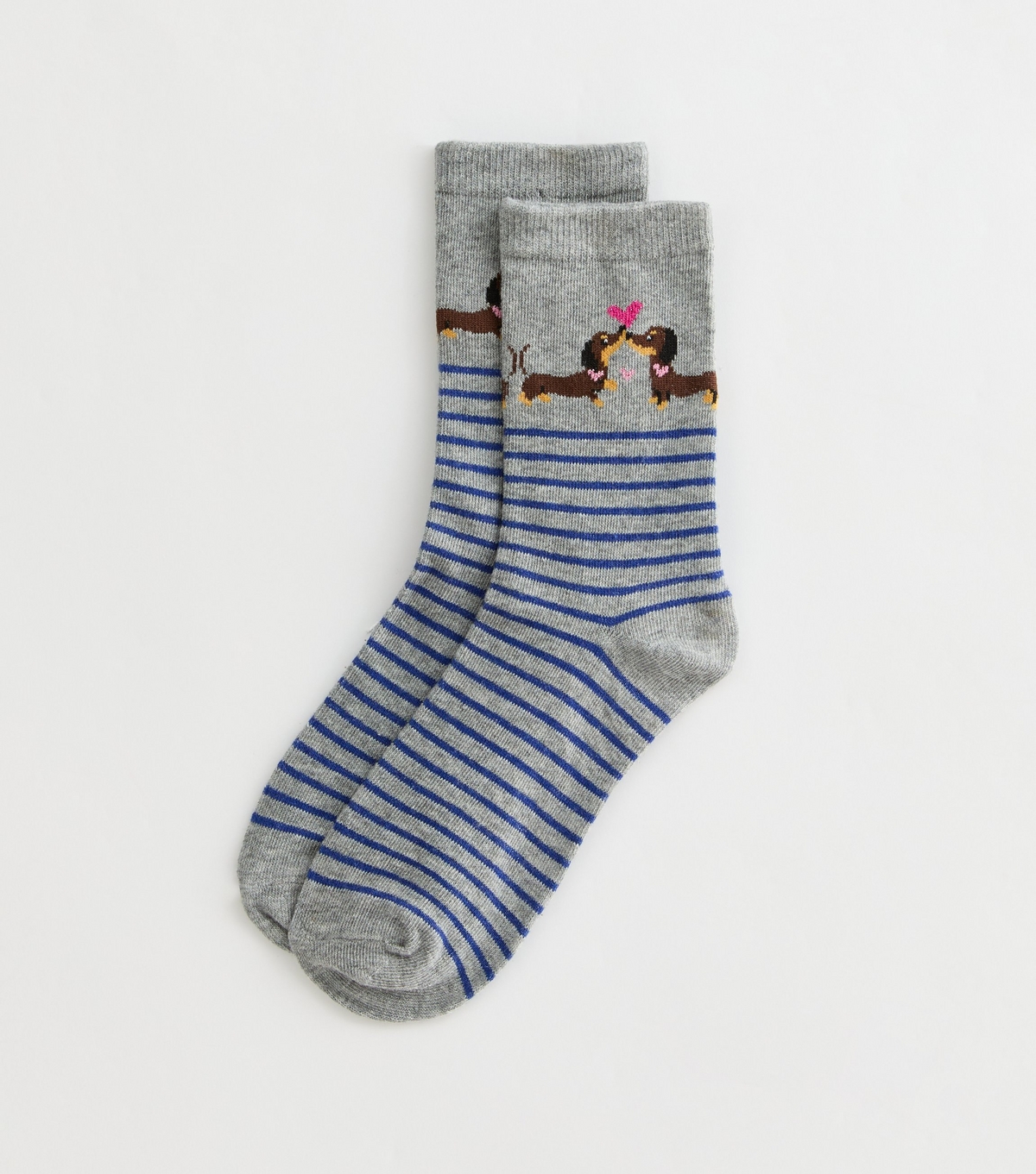 Pale Grey Kissing Dog Stripe Socks New Look