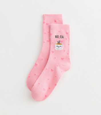 Bright Pink Hot Tea Heart Pattern Socks