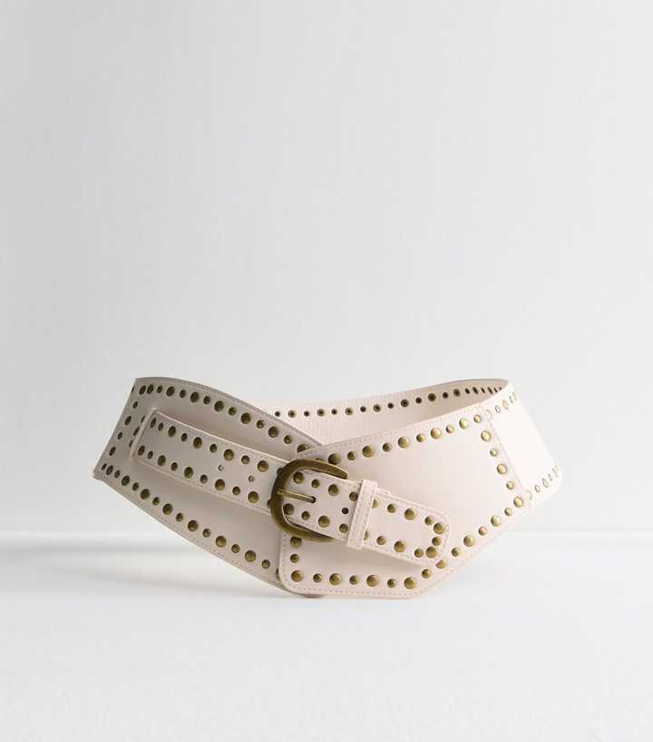 Ceinture En Cuir Crème Cloutée American Eagle - Taille Small (occasion, Très Bon état)