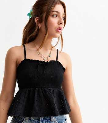 Black Broderie Anglaise Babydoll Cami Top