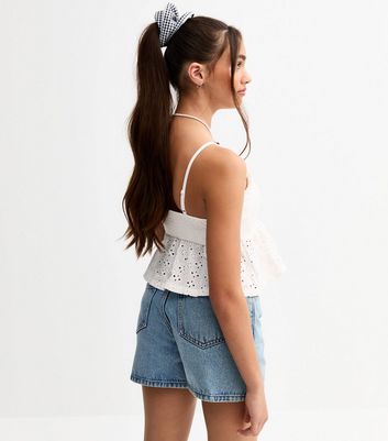 Girls White Broderie Anglaise Babydoll Cami Top | New Look